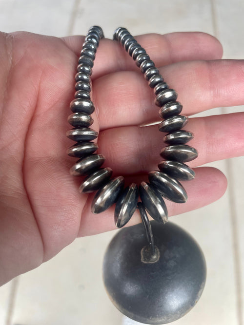 Handcrafted Sterling Silver Navajo Pearl Beaded Necklace 5mm-10mm 20 inches with Pendant