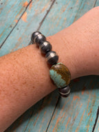 Handcrafted Sterling Silver Pearl 12mm Beaded Bracelet With Natural #8 Stone