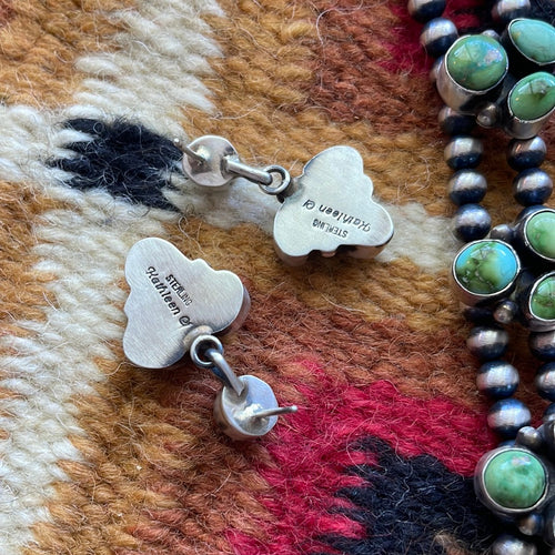 Navajo Sonoran Turquoise & Sterling Squash Blossom Set Signed Kathleen Chavez