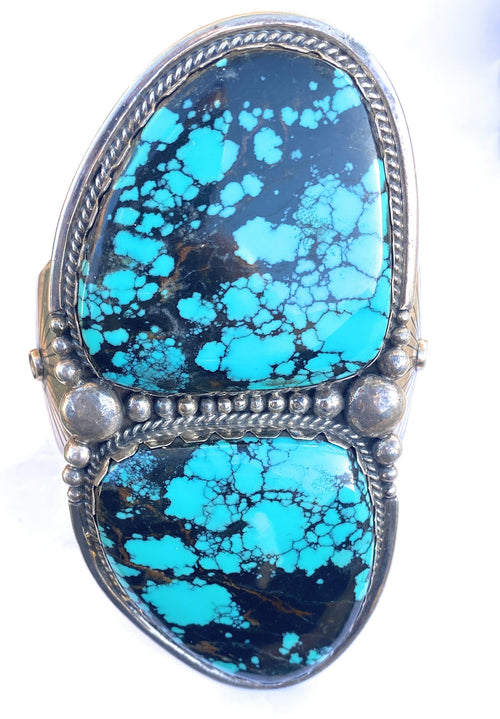 Handcrafted Incredible Vintage Turquoise & Sterling Silver Jumbo Cuff Bracelet /