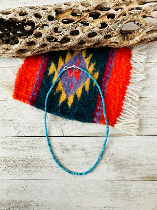 Navajo Turquoise and Sterling Silver Beaded Necklace 14”