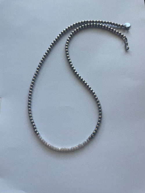 Handcrafted Sterling Silver Pearl & Queen Pink Conch Beaded Necklace 3mm