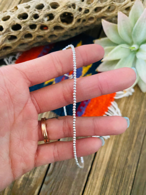 Navajo 2mm Sterling Silver Pearl Beaded 16” Necklace