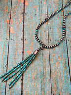 Handcrafted Sterling Silver And Turquoise Beaded Tassel Necklace