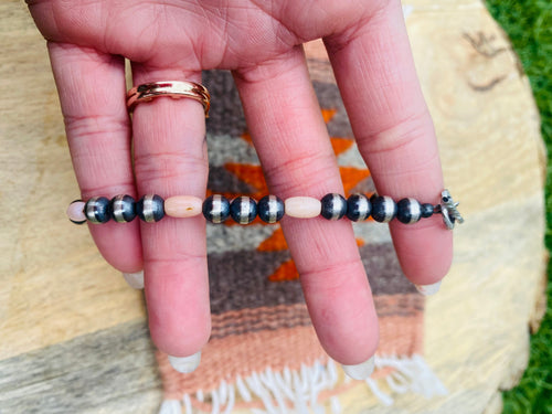 Handcrafted 6mm Sterling Silver Pearl & Pink Opal Beaded Bracelet