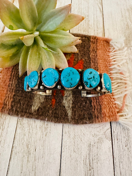Navajo Old Pawn Vintage Kingman Turquoise & Sterling Silver Cuff Bracelet /