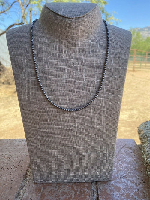 Handcrafted 3mm Sterling Silver Pearl Beaded Necklace