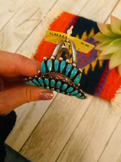 Navajo Old Pawn Vintage Turquoise & Sterling Silver Cuff Bracelet /