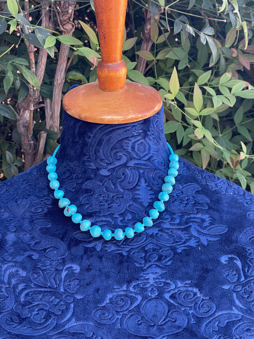 Handcrafted Sterling Silver Blue Turquoise Round Bead 16” Necklace