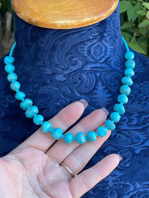 Handcrafted Sterling Silver Blue Turquoise Round Bead 16” Necklace