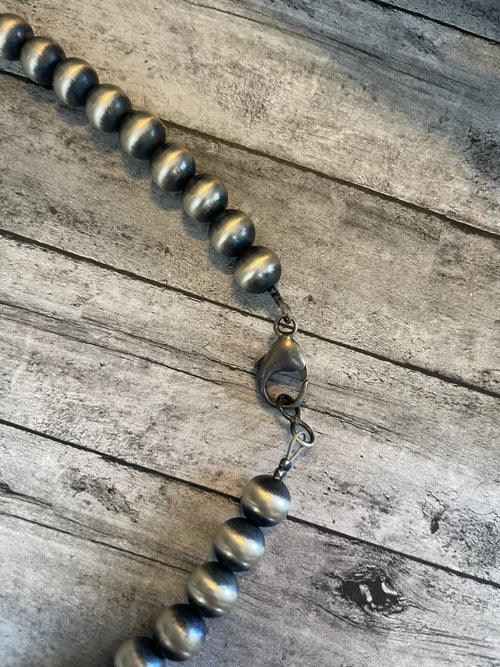 Navajo Beaded Sterling Silver & Royston Turquoise Necklace & Earring Set by Ella Peter