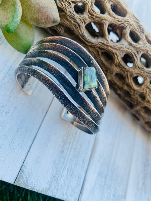 Handcrafted Vintage Turquoise & Sterling Silver Cuff Bracelet signed