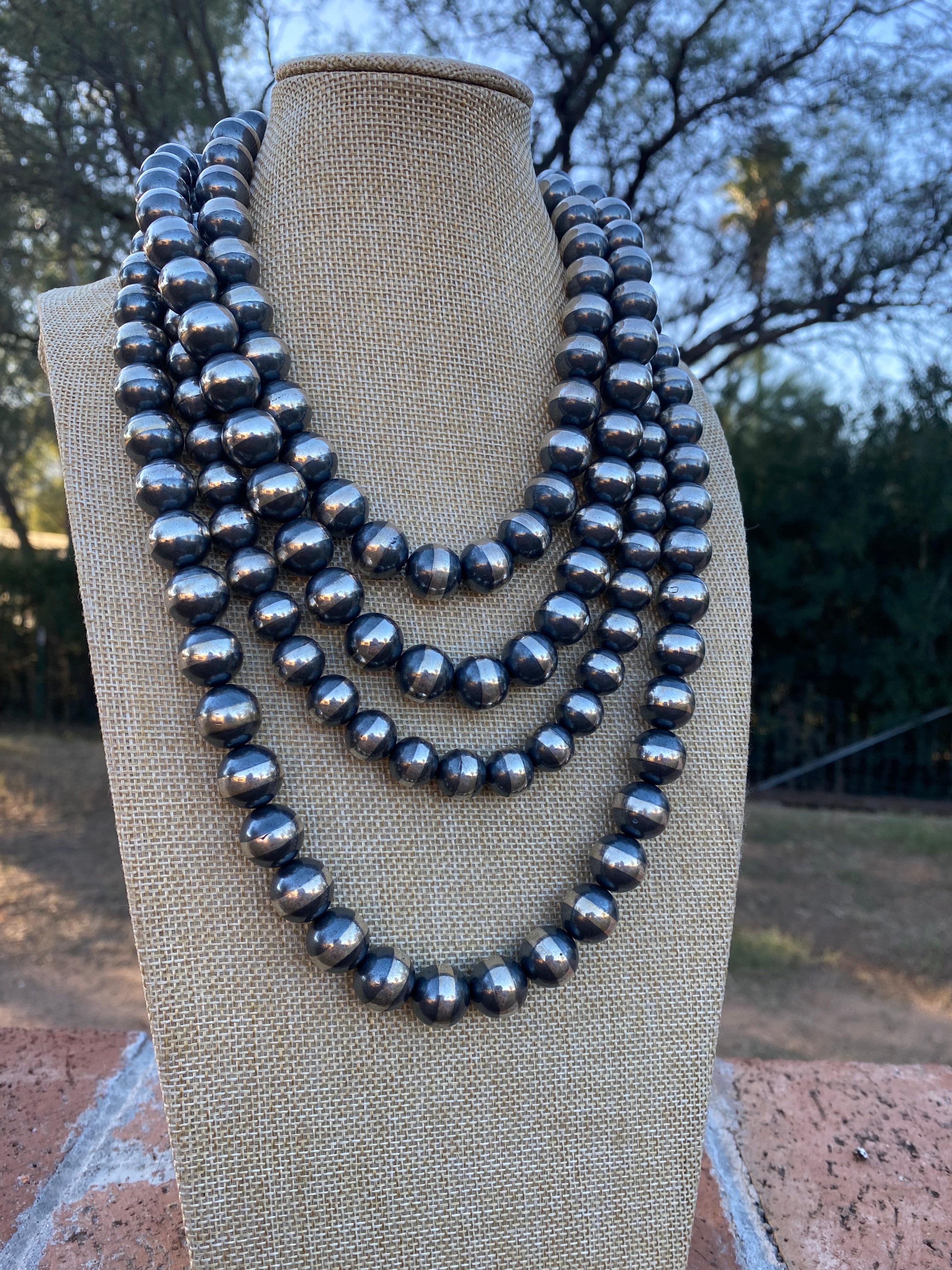 Handmade Navajo Pearl Style Sterling Silver Pearls 12mm with 2