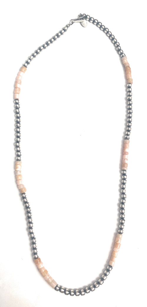 Sterling Silver Handcrafted Pearl & Pink Opal Beaded Necklace 20 inch