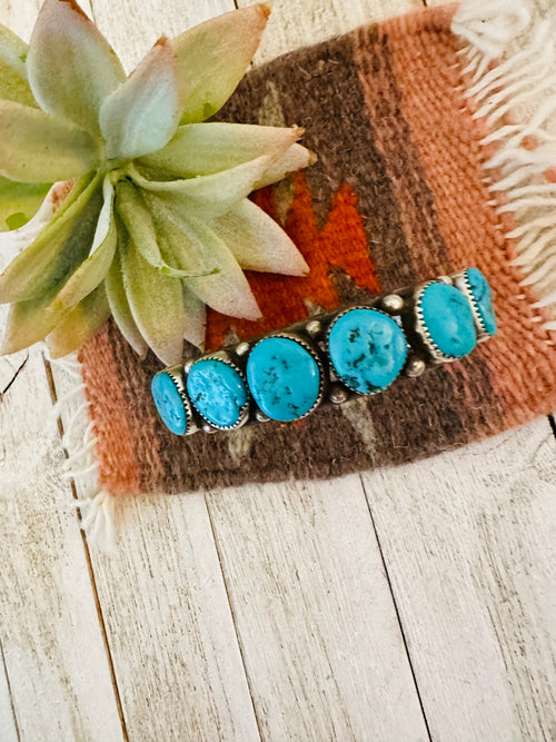 Navajo Old Pawn Vintage Kingman Turquoise & Sterling Silver Cuff Bracelet /