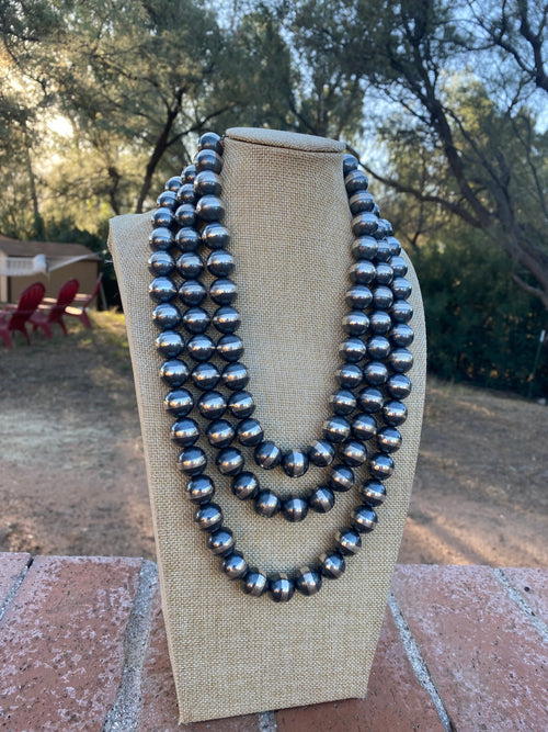 Handcrafted Pearl Style Sterling Silver Pearl 14mm Beaded Necklace 18-20"