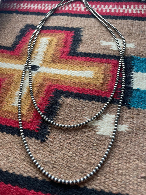 Handmade Sterling Silver 4mm Beaded Necklace 60”