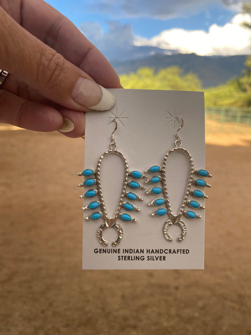 Handcrafted Sterling Silver & Turquoise Squash Blossom Earrings