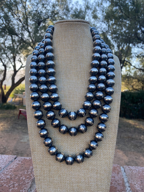 Handcrafted Pearl Style Sterling Silver Pearl 14mm Beaded Necklace 18-20"