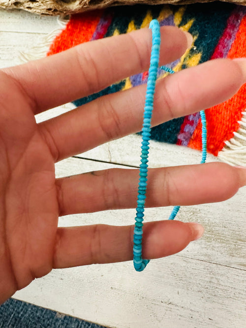 Navajo Turquoise and Sterling Silver Beaded Necklace 14”