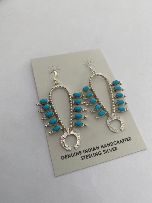 Handcrafted Sterling Silver & Turquoise Squash Blossom Earrings