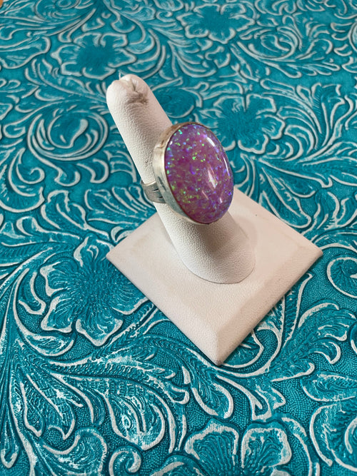 Old Pawn Navajo Sterling Silver & Pink Opal Ring Size 6