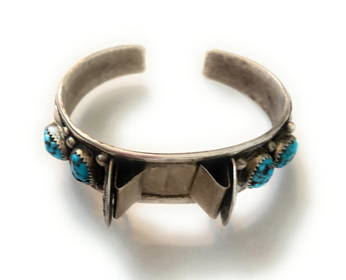 Old Pawn Vintage Navajo Turquoise & Sterling Silver Watch Cuff Signed