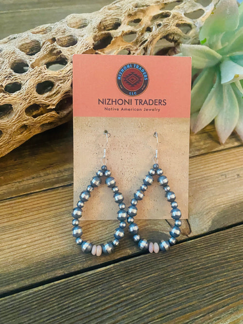 Handcrafted Sterling Silver Pearl & Pink Opal Dangle Hoop Earrings