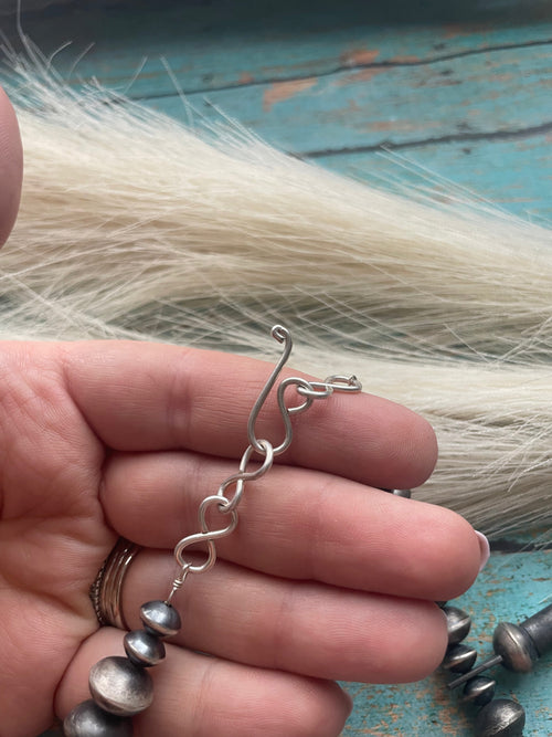 Vintage Navajo Kingman Turquoise & Sterling Silver Beaded Squash Blossom Necklace Signed