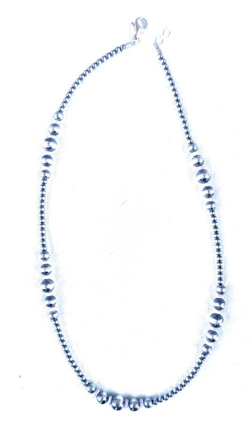 Handcrafted Pink Conch & Sterling Silver Beaded Necklace 18”