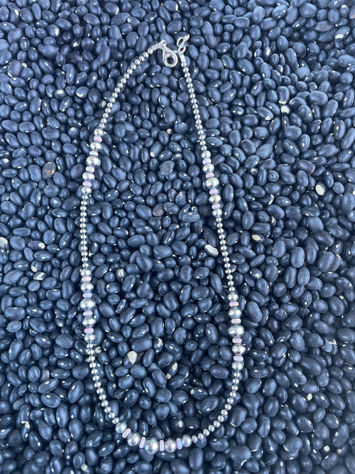 Handcrafted Pink Conch & Sterling Silver Beaded Necklace 18”