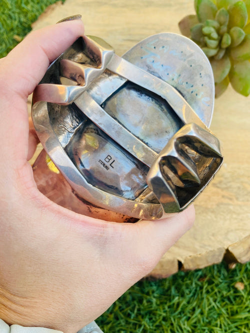 Handcrafted Incredible Vintage Turquoise & Sterling Silver Jumbo Cuff Bracelet /