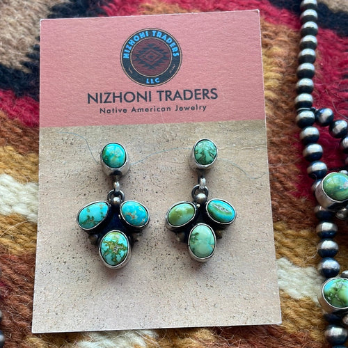 Navajo Sonoran Turquoise & Sterling Squash Blossom Set Signed Kathleen Chavez