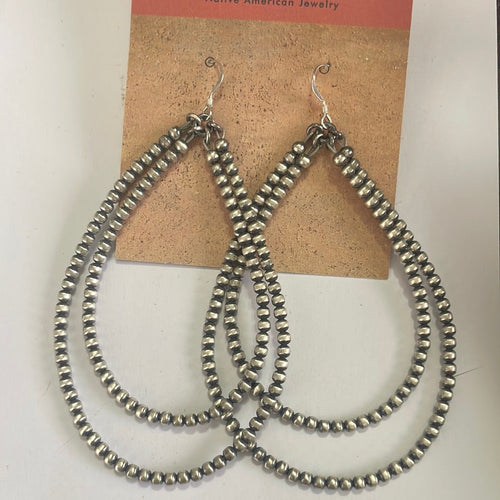 Handcrafted Pearl Style Sterling Silver Beaded 3mm Dangle Double Hoop Earrings Leslies fav