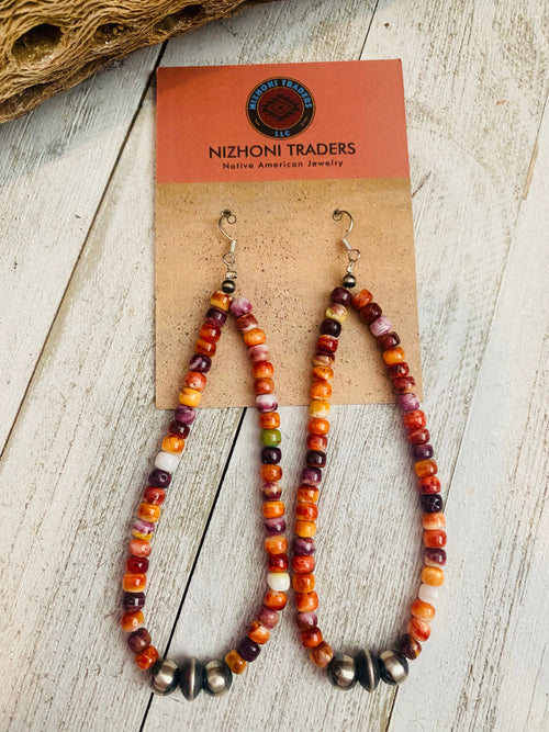 Handcrafted Spiny, Turquoise & Sterling Silver Pearl Dangle Hoop Earrings