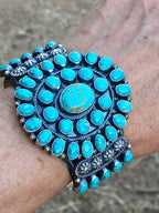 Handcrafted Vintage Turquoise & Sterling Cluster Cuff /