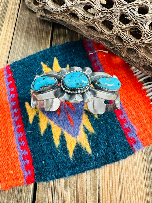 Navajo Old Pawn Kingman Turquoise & Sterling Silver Cuff Bracelet /