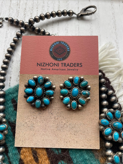 Handcrafted Royston Turquoise & Sterling Squash Blossom Set by Kathleen Chavez