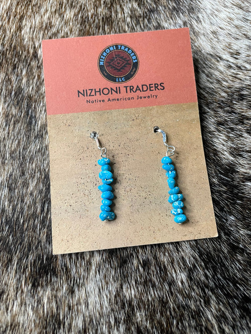 Handcrafted Sterling Silver & Turquoise Beaded Dangle Earrings 1.5”