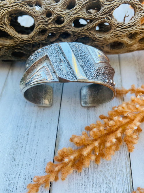 Handcrafted Vintage Sterling Silver Tufa Cast Cuff Bracelet