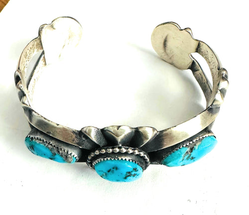 Navajo Old Pawn Kingman Turquoise & Sterling Silver Cuff Bracelet /
