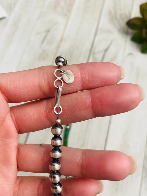 Handcrafted Turquoise & Sterling Silver Beaded 6mm Necklace 16”