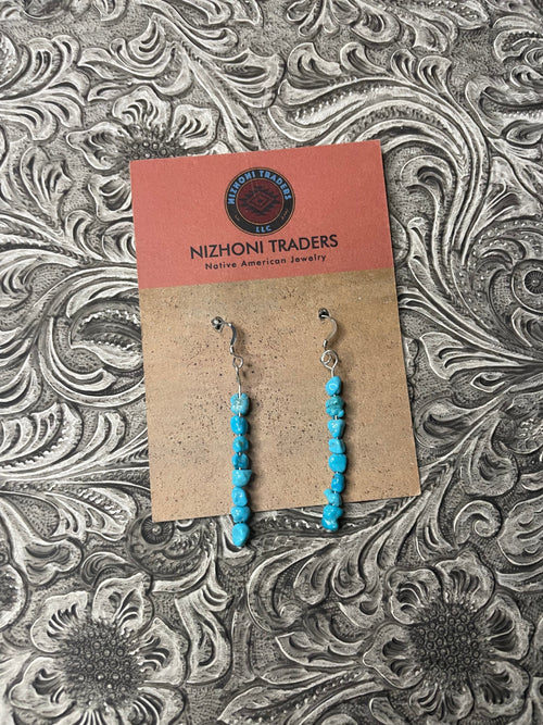 Handcrafted Sterling Silver & Turquoise Beaded Dangle Earrings