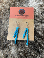 Handcrafted Sterling Silver & Turquoise Beaded Dangle Earrings DBL Strand