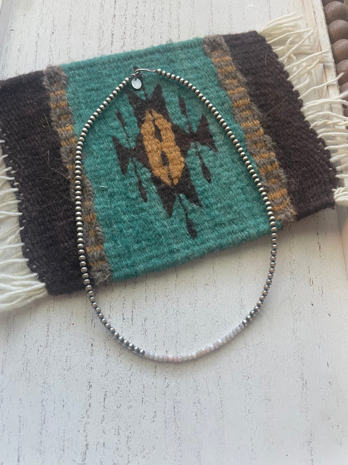 Handcrafted Sterling Silver Pearl & Queen Pink Conch Beaded Necklace 3mm