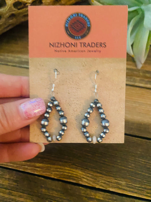 Handcrafted Sterling Silver Pearl & Pink Opal Dangle Hoop Earrings