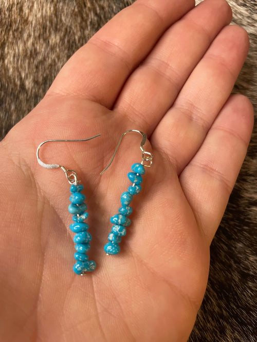 Handcrafted Sterling Silver & Turquoise Beaded Dangle Earrings 1.5”