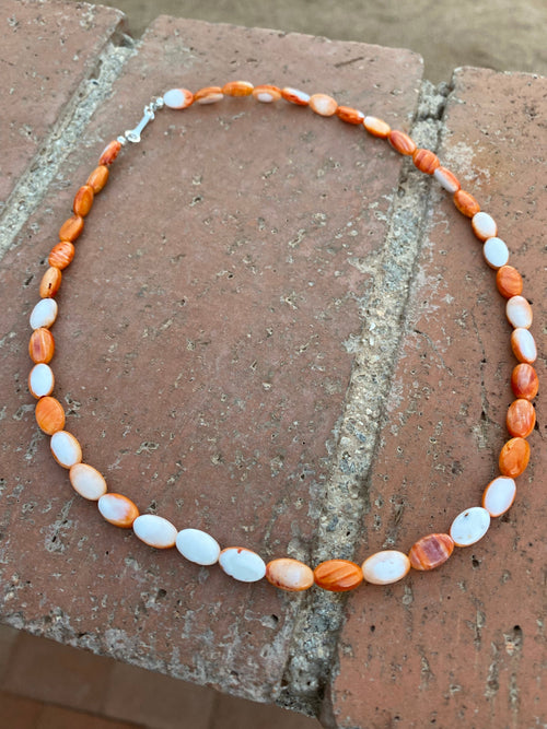 Handcrafted Spiny & Sterling Silver 16 inch Beaded Necklace