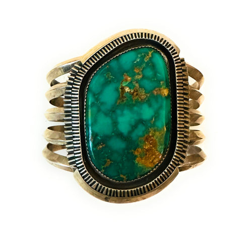 Navajo Old Pawn Vintage Royston Turquoise & Sterling Silver Cuff Bracelet