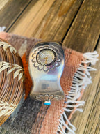 Old Pawn Vintage Navajo Turquoise & Hand Stamped Sterling Silver Watch Cuff-